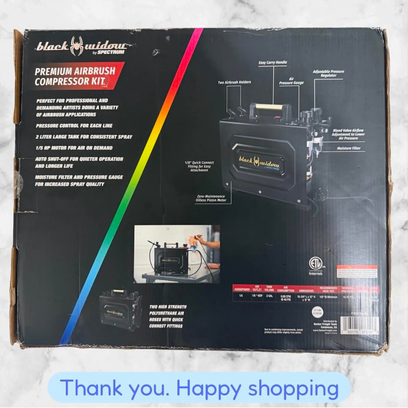 Black Widow Spectrum Professional Premium Airbrush Compressor Kit 59508 NEW SHIP