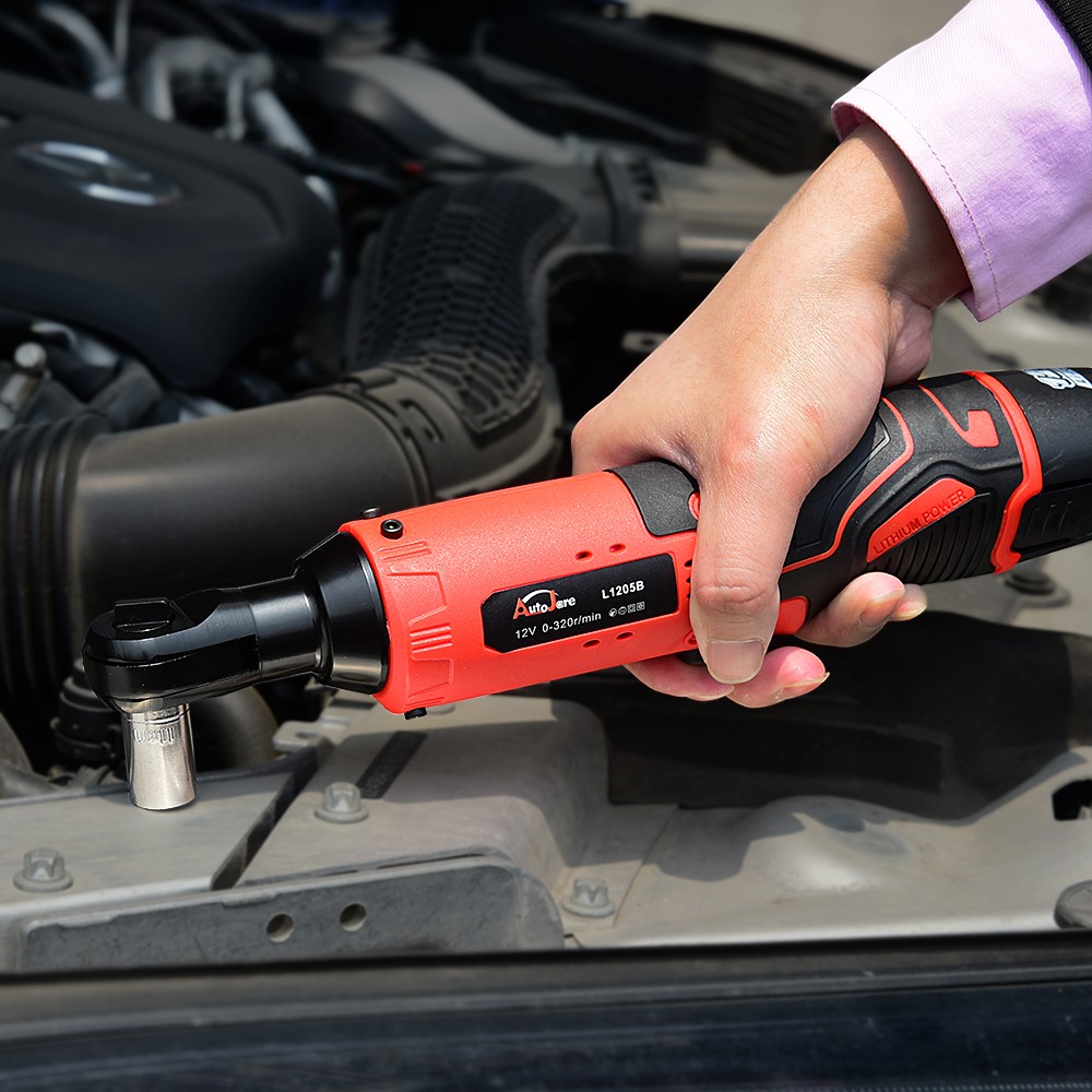 Electric Cordless Ratchet 3/8″ Right Angle Wrench Impact Power Tool + 2 Battery