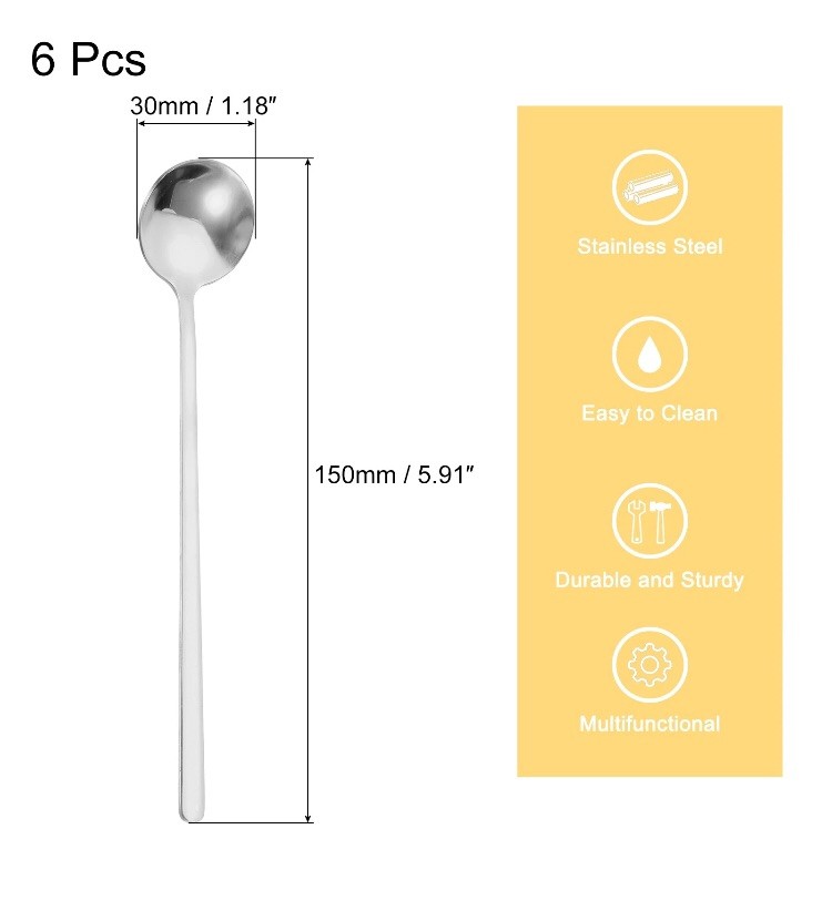 50 Pcs 6″ Stainless Steel Espresso Spoons Mini Coffee Spoon Teaspoon Silver