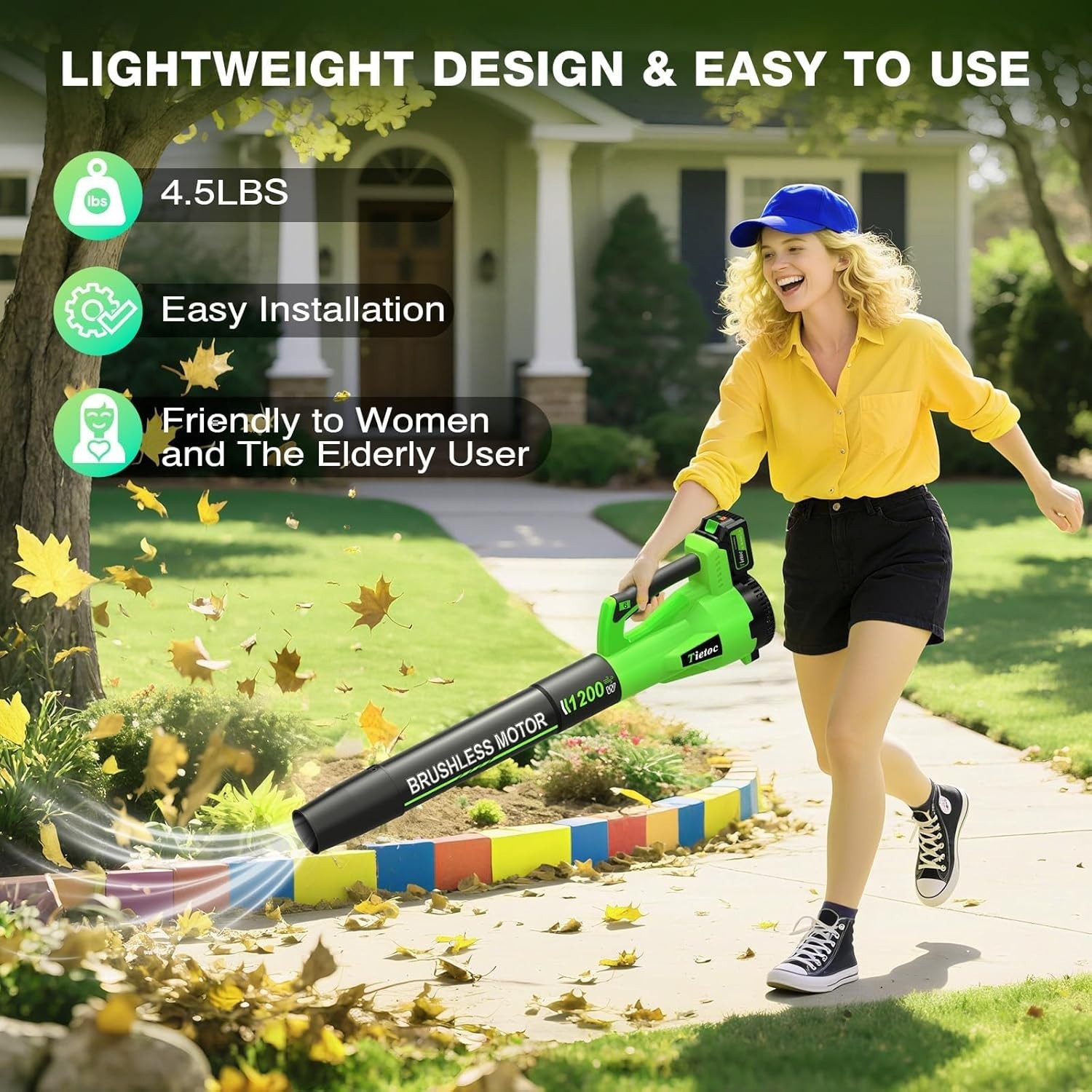 Powerful 1200W Electric Leaf Blower – 2 Batteries, 200 MPH, Compact Design