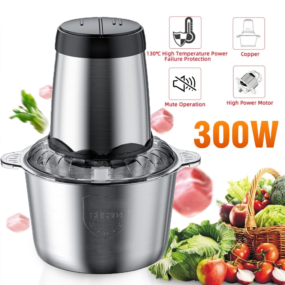 300W Electric Food Chopper Electric Stainless Steel Processor Meat Grinder Mixer