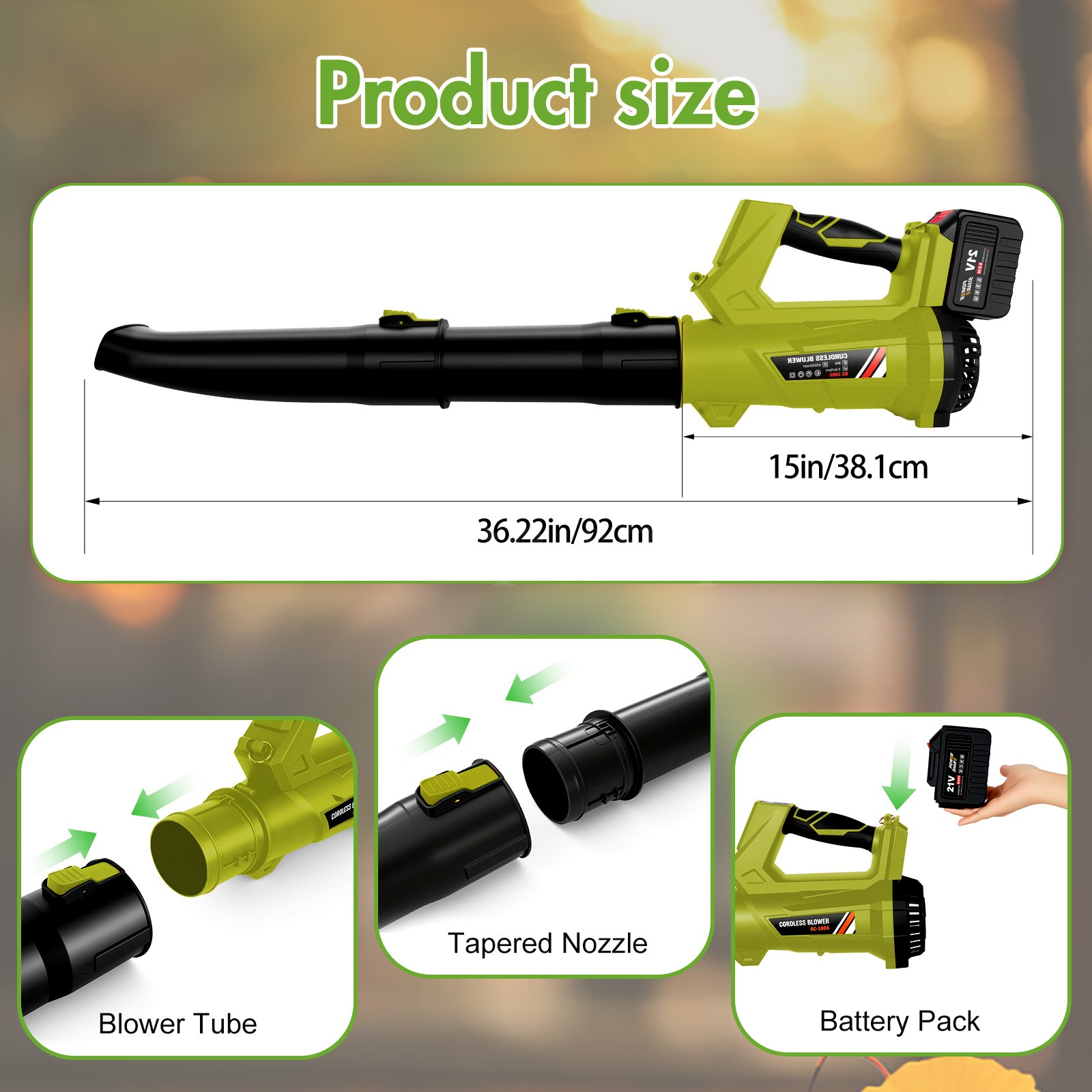 Leaf Blower Cordless 540 CFM Handheld Electric Leaf Blower with 2 Batteries 21V