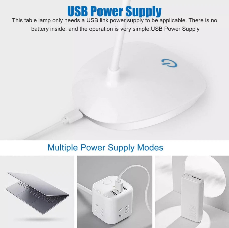 USB LED Desk Light Dimmable Bedside Reading Lamp Rechargeable Touch Control -&#