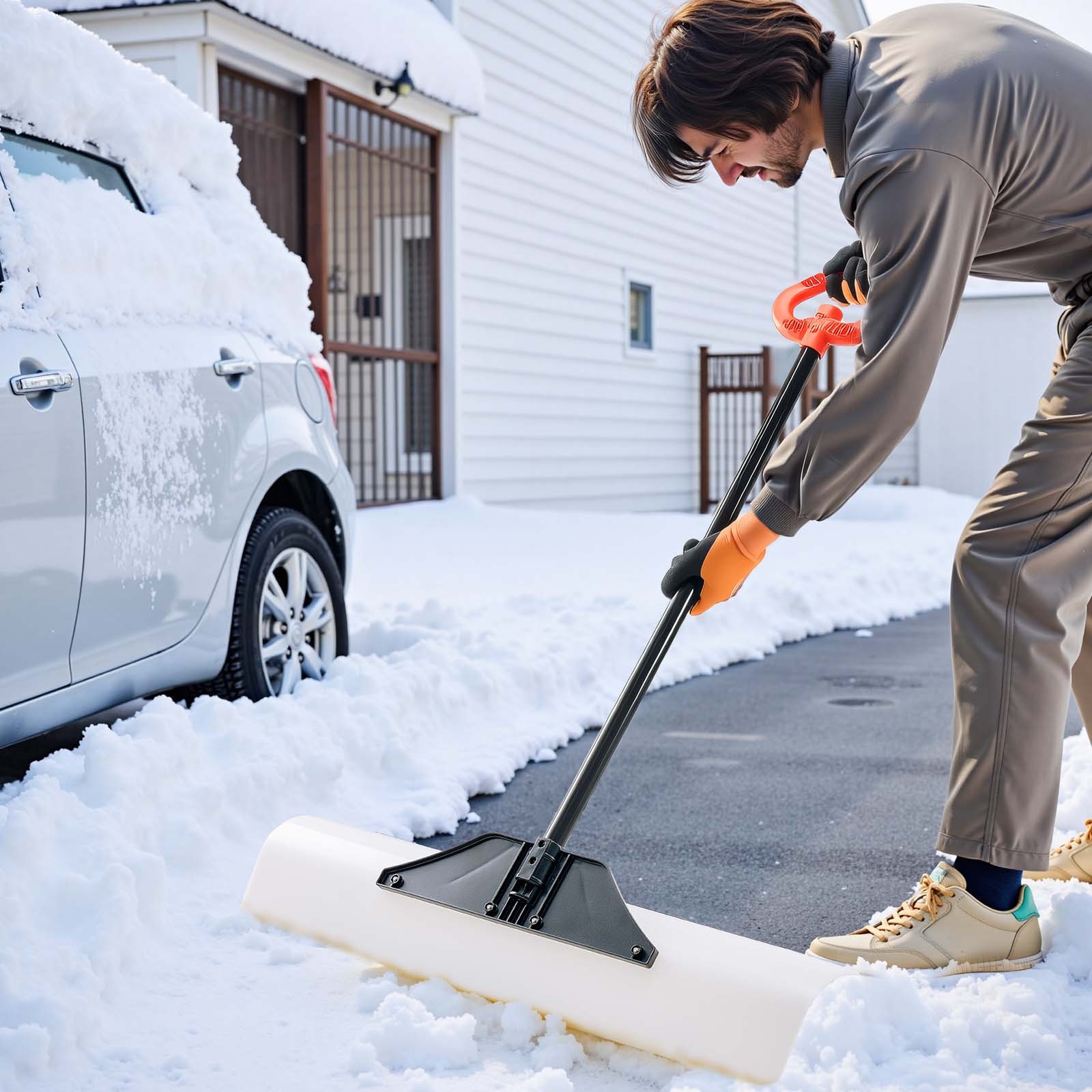 VEVOR Snow Pusher Shovel 24″ 30″ 36″ 48″ Snow Plow for Driveway Ergonomic Grip