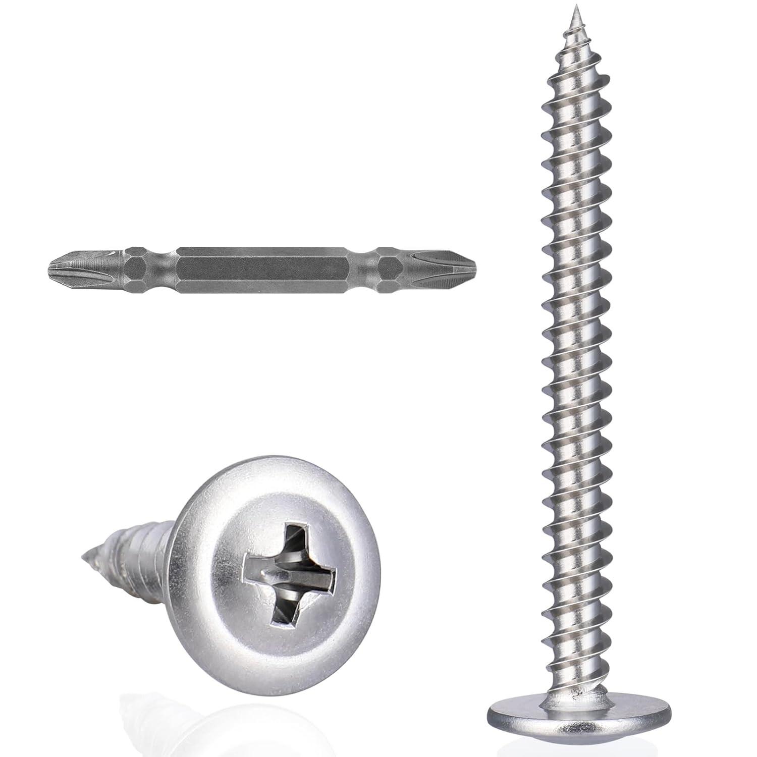 100Pcs #8×2 Wood Screws Phillips Modified Truss Head Stainless Steel 410 Quick M