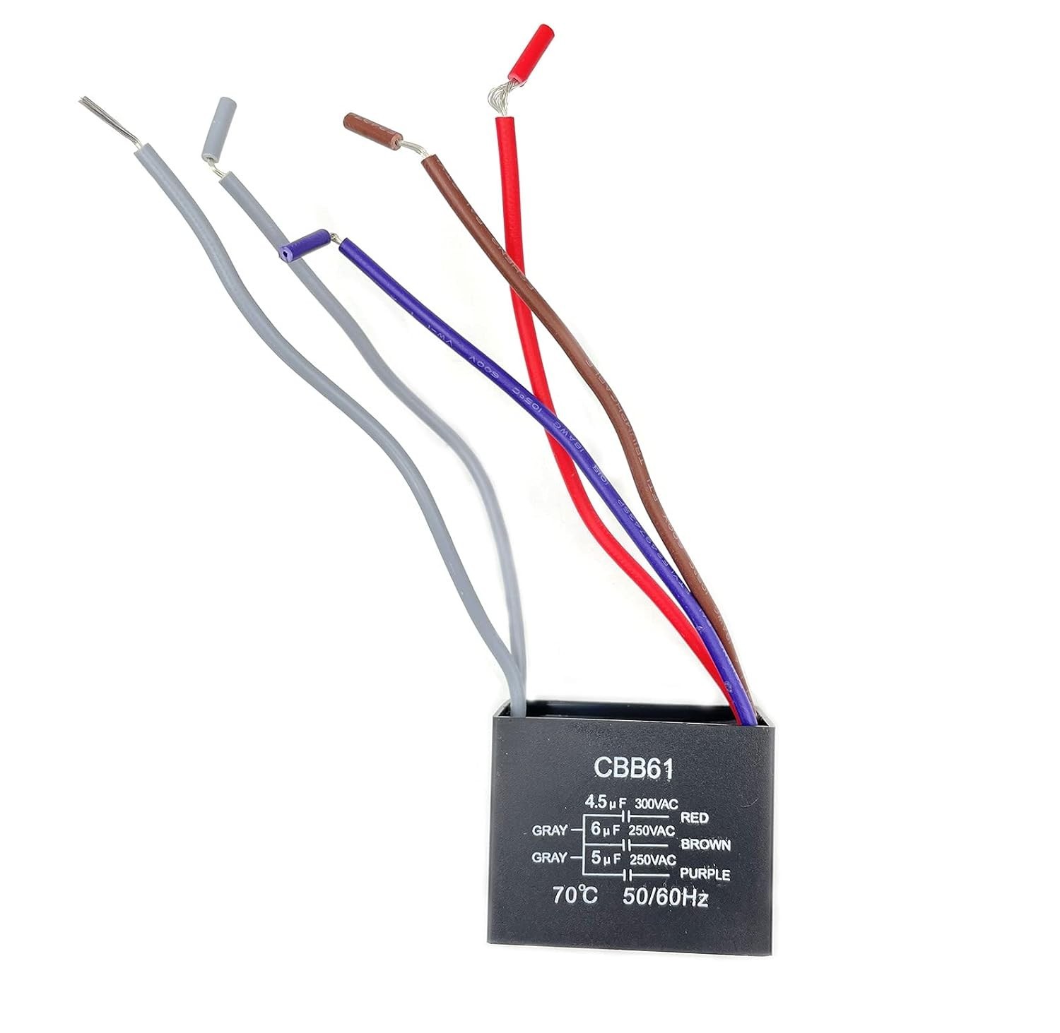 Durable 5-Wire Ceiling Fan Capacitor 4.5uf + 6uf + 5uf – 250V Replacement