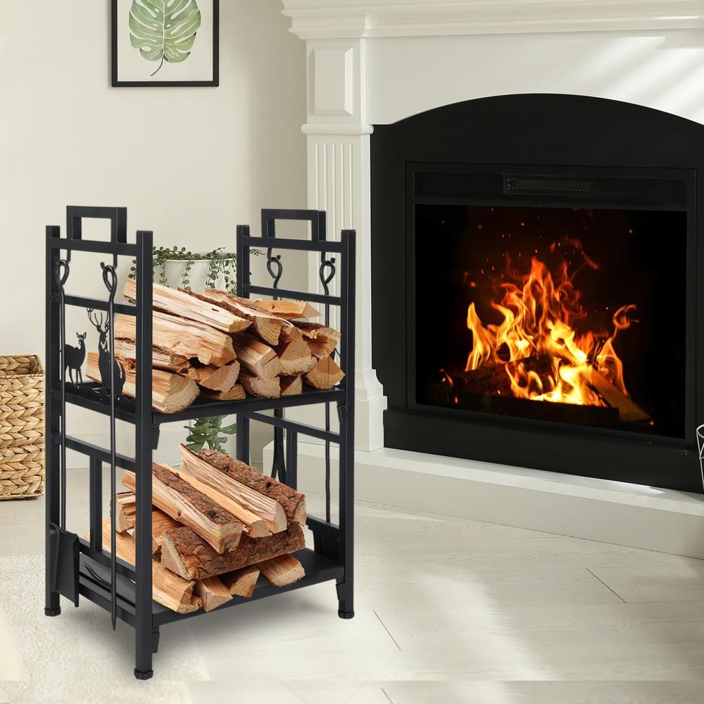 Heavy Duty Metal Firewood Log Rack Wood Storage Firewood Holder Indoor & Outdoor