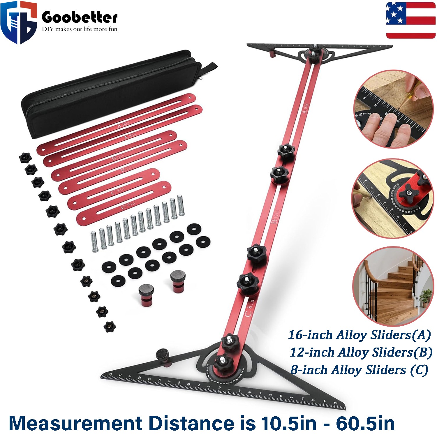 Stair Tread Template Tool Stair Jig Accurately Measuring Angle Length Adjustable