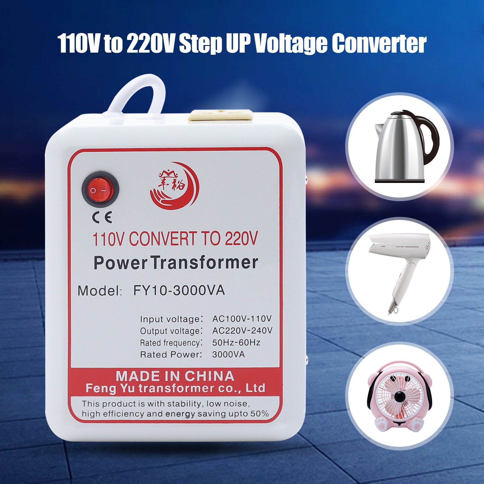 Step-Up 110V To 220V Transformer Converter 3000W Fit 220V Electric Appliances