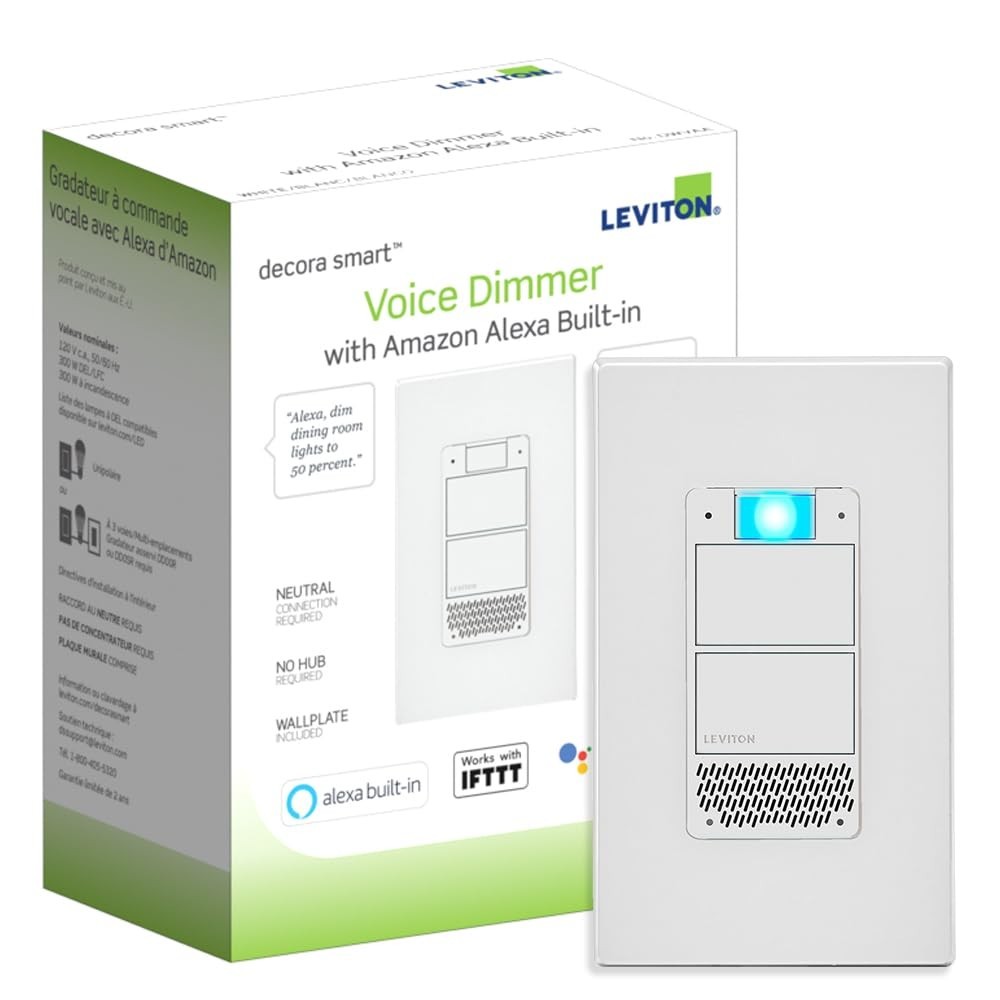 Leviton DWVAA Decora Smart WiFi Voice Dimmer w/ Amazon Alexa Built-in, White