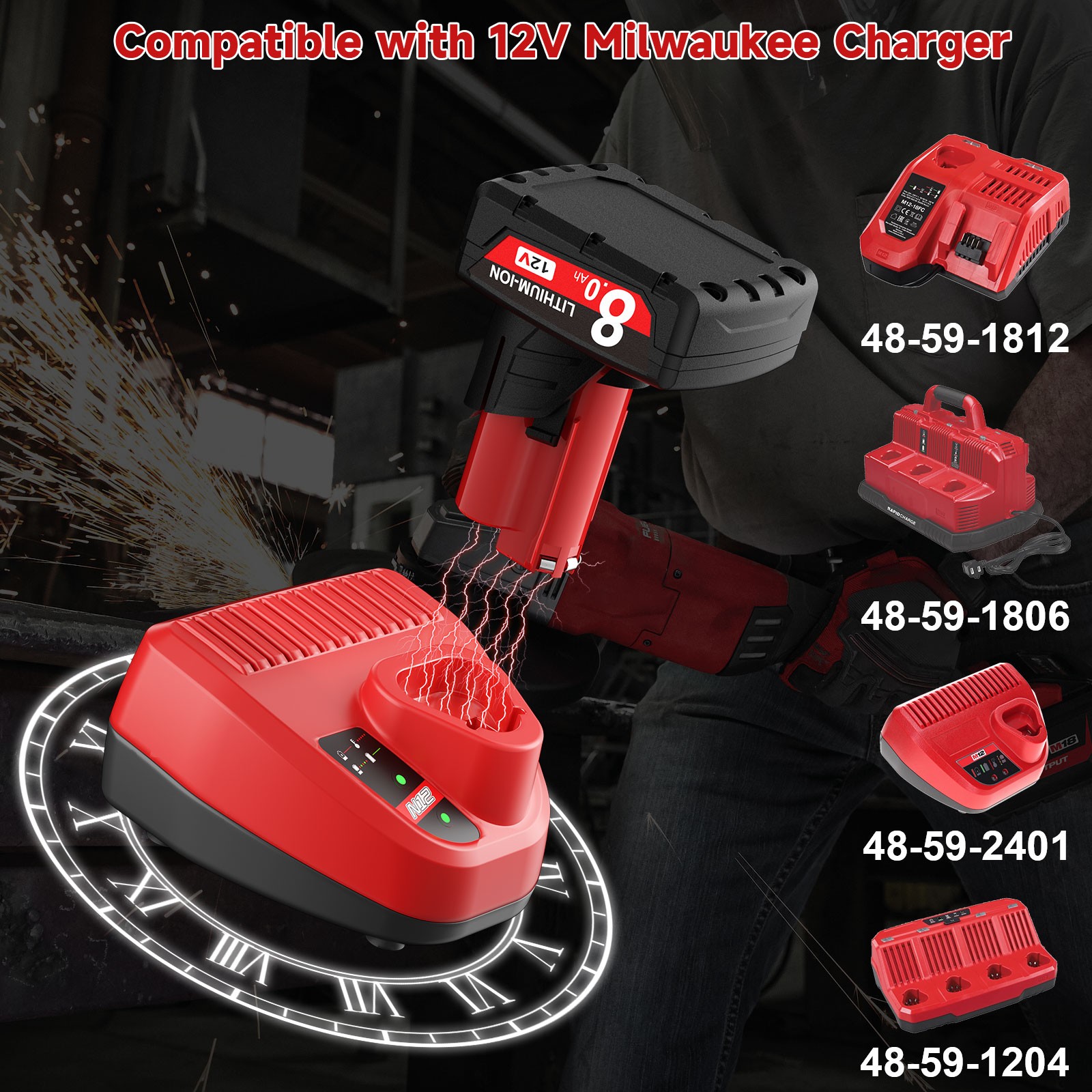 2Pack 8.0Ah For Milwaukee for M12 LITHIUM Extended Capacity Battery 48-11-2460