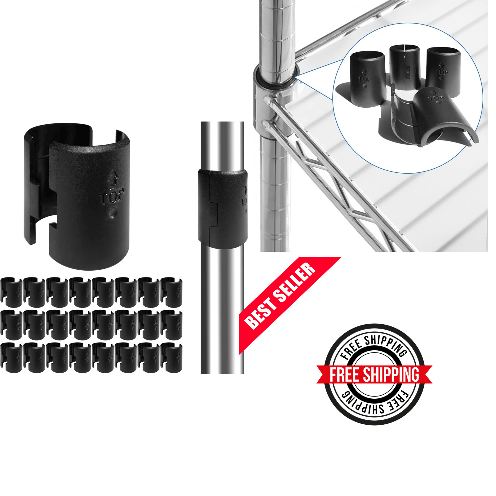 Wire Shelf Clips 1 Inch Plastic Metal Pack 36 for Wire Shelving System Black