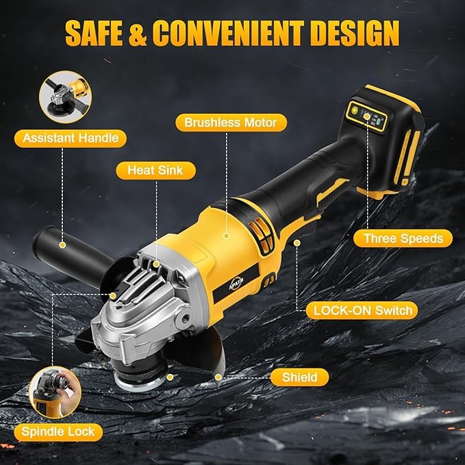 Cordless Angle Grinder Compatible Dewalt 20V MAX Battery 4-1/2″ to 5″ Brushless