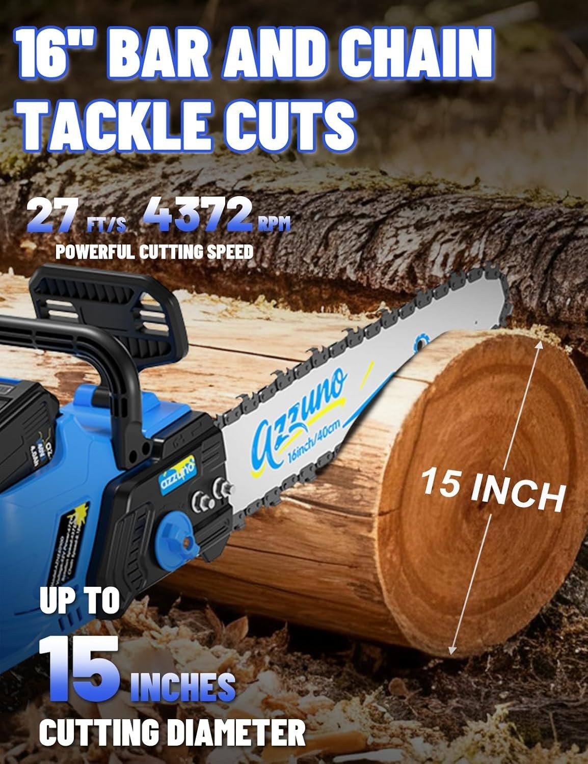 Electric Brushless Cordless Chainsaw 16 Inch Kit, Includes 1 Battery, Tool-Free