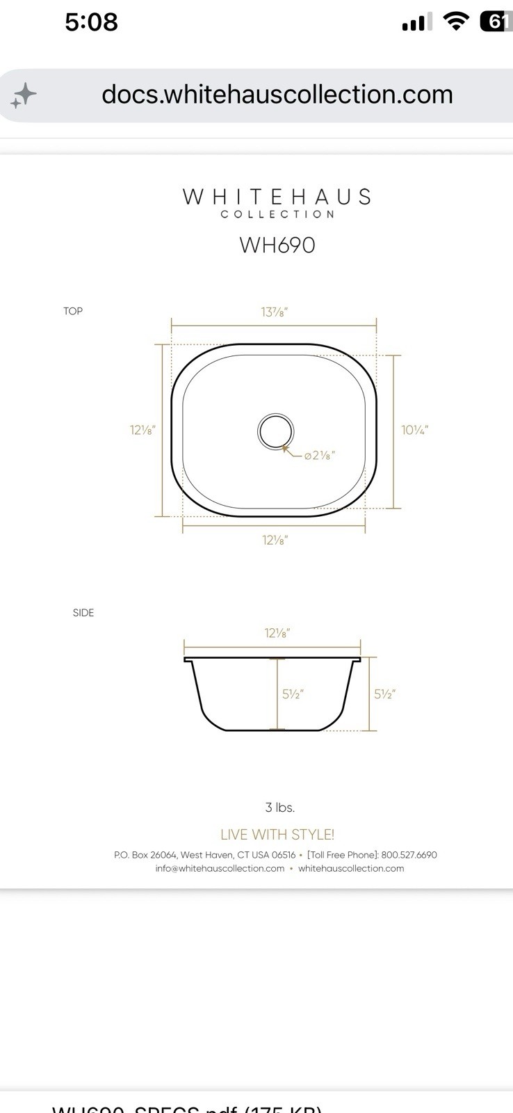 Whitehaus Collection Hammered Brass Undermount Rectangular Prep Sink WH690CBB