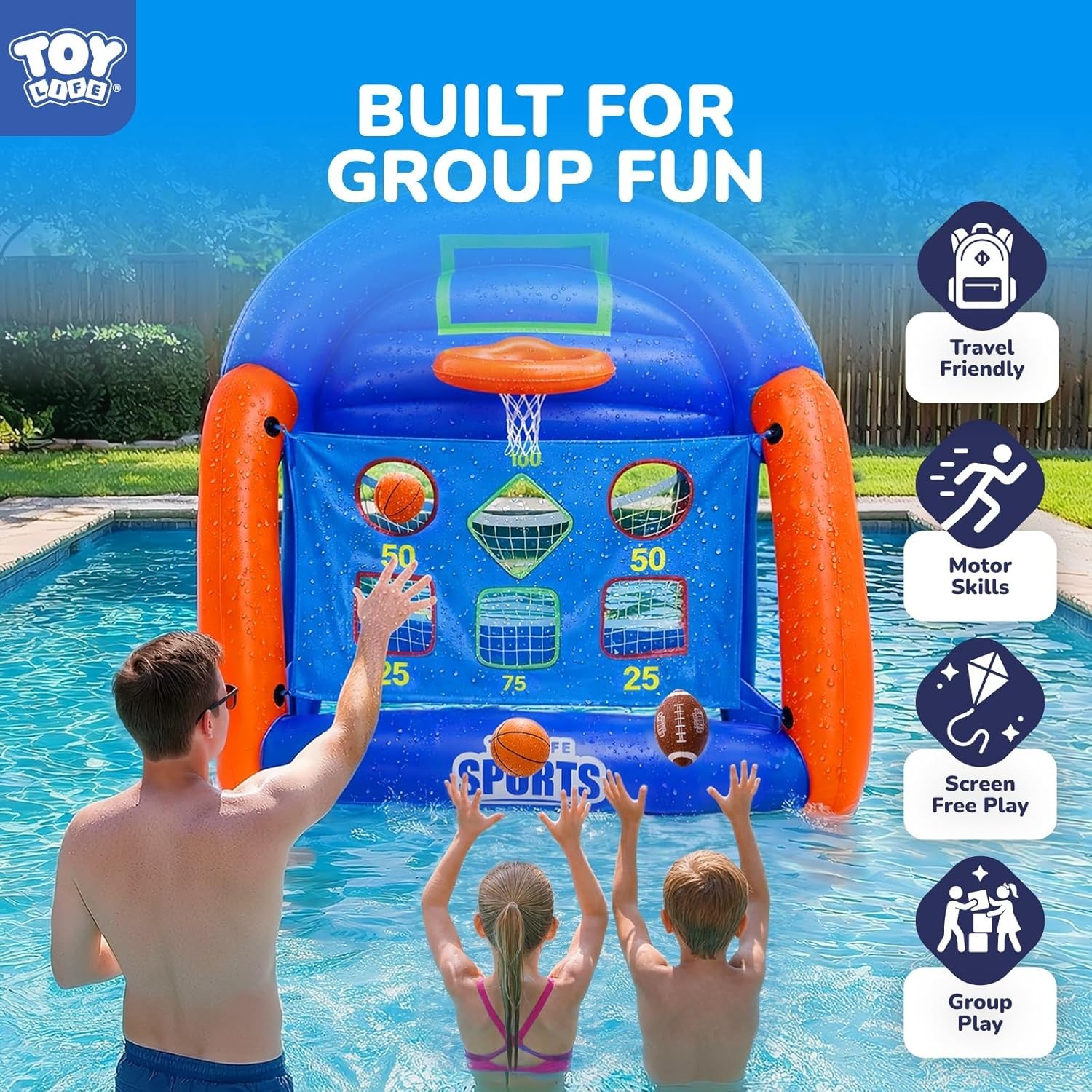 Inflatable Multi-Sport Pool Games for Kids Teens Adults with Basketball Football
