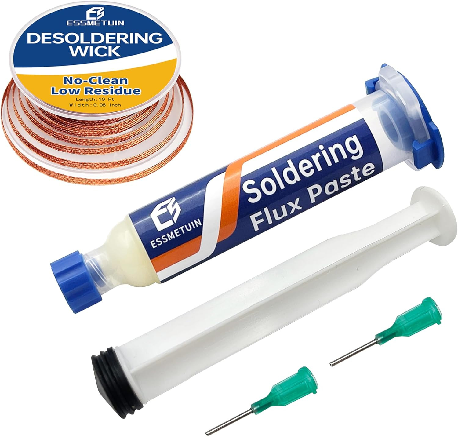 Desoldering Wick & No-Clean Soldering Flux Paste Kit 10cc Rosin Flux + 10ft 0.08