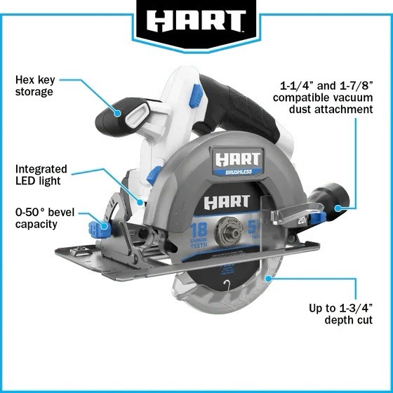 BRAND NEW HART Cordless Brushless Compact Circular Saw 5-1/2″ 20v Li-Ion TOOL