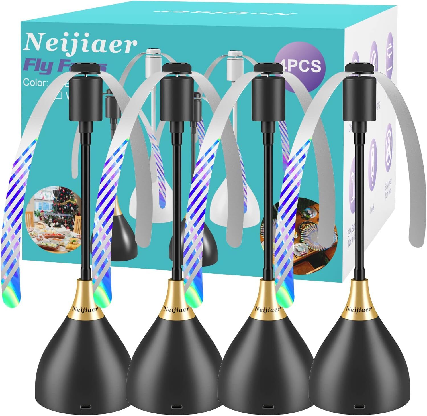 2/3/4PCS Fly Fans for Tables, Fly Repellent Fan Indoor Outdoor for Picnic, Party