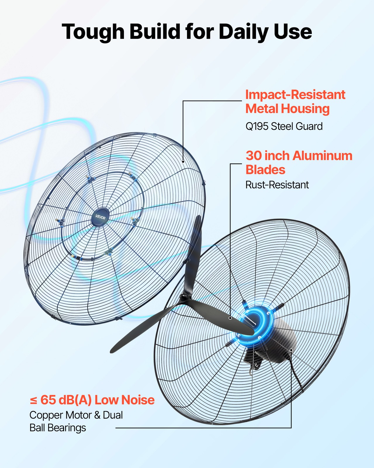 VEVOR Wall Mount Fan 30 in Oscillating w/ Mist 3 Speed IP44 Garage Workshop