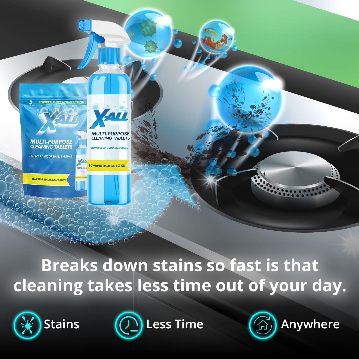 X-ALL Multi-Purpose Cleaner – Spray Bottle and 5x Cleaning Tablets. FREESHIP