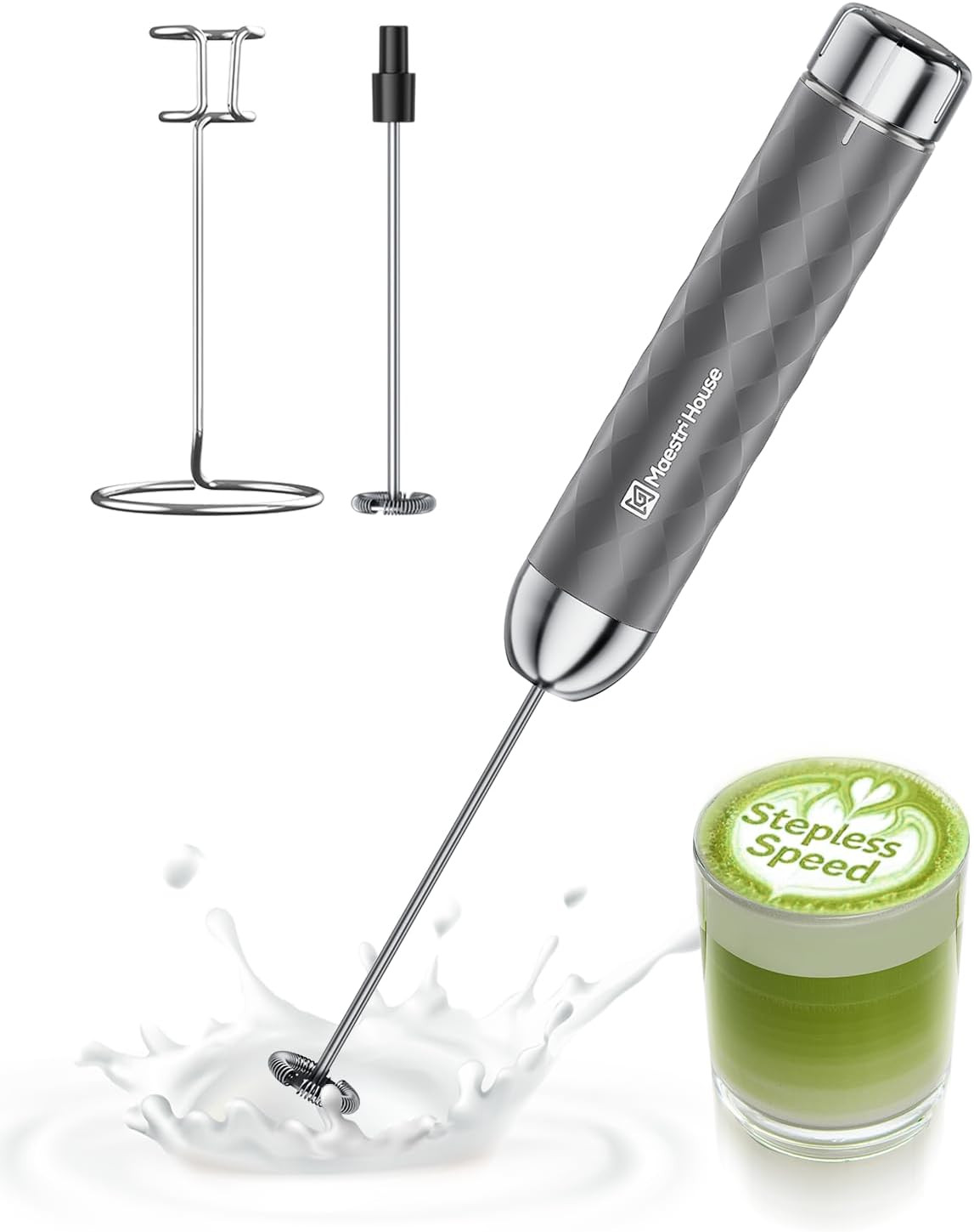 Rechargeable Milk Frother with Stepless Speed Control, Lunafro 2.0 Handheld Elec
