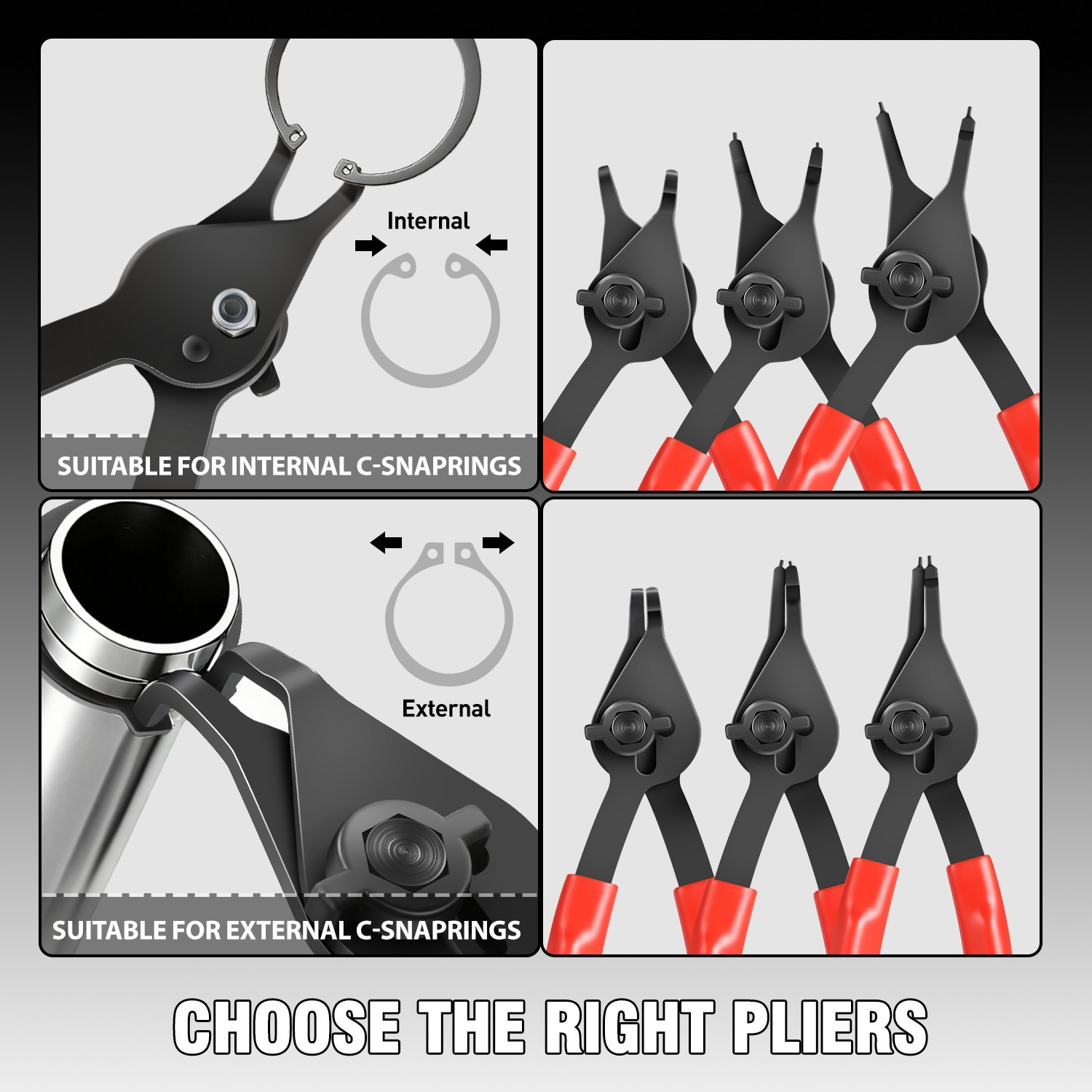 0/45/90 Degree Alloy Steel Snap Ring Pliers Set 6in 8in 9in Pliers Tool Set