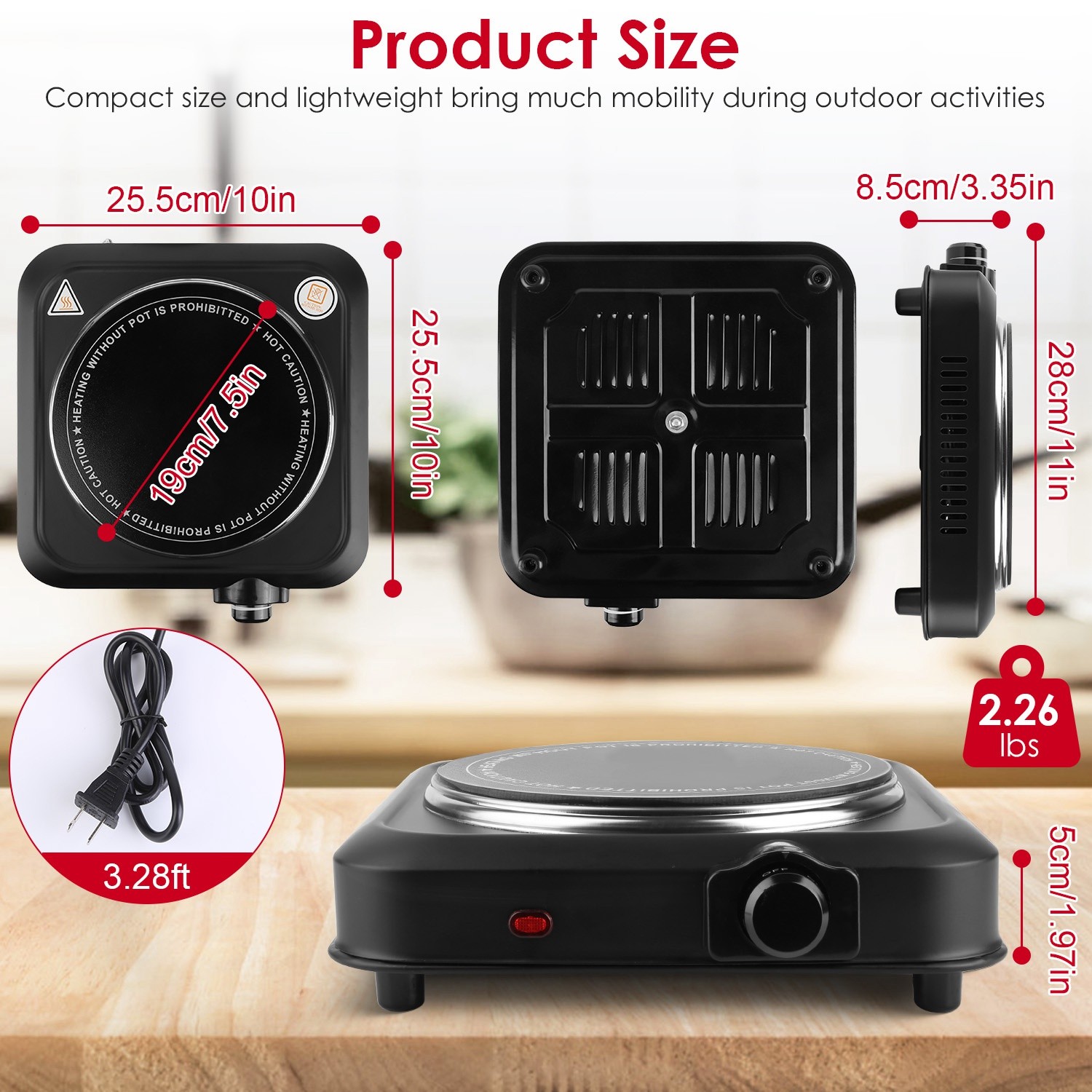 Adjustable Temperature Electric Burner Countertop Hot Plate Cooktop Stove