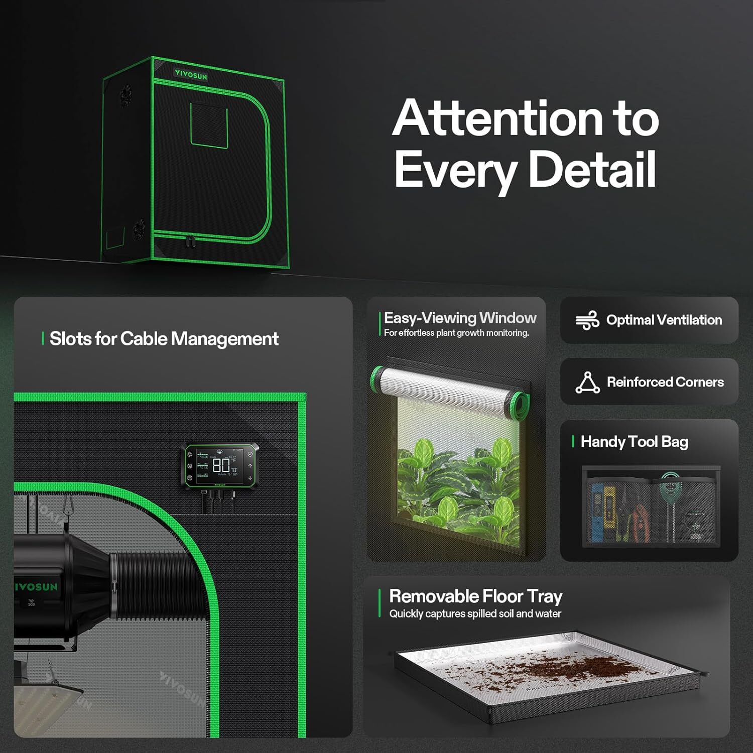 VIVOSUN Hydroponic Grow Tent w/ Window & Floor Tray for Indoor Plants Growing