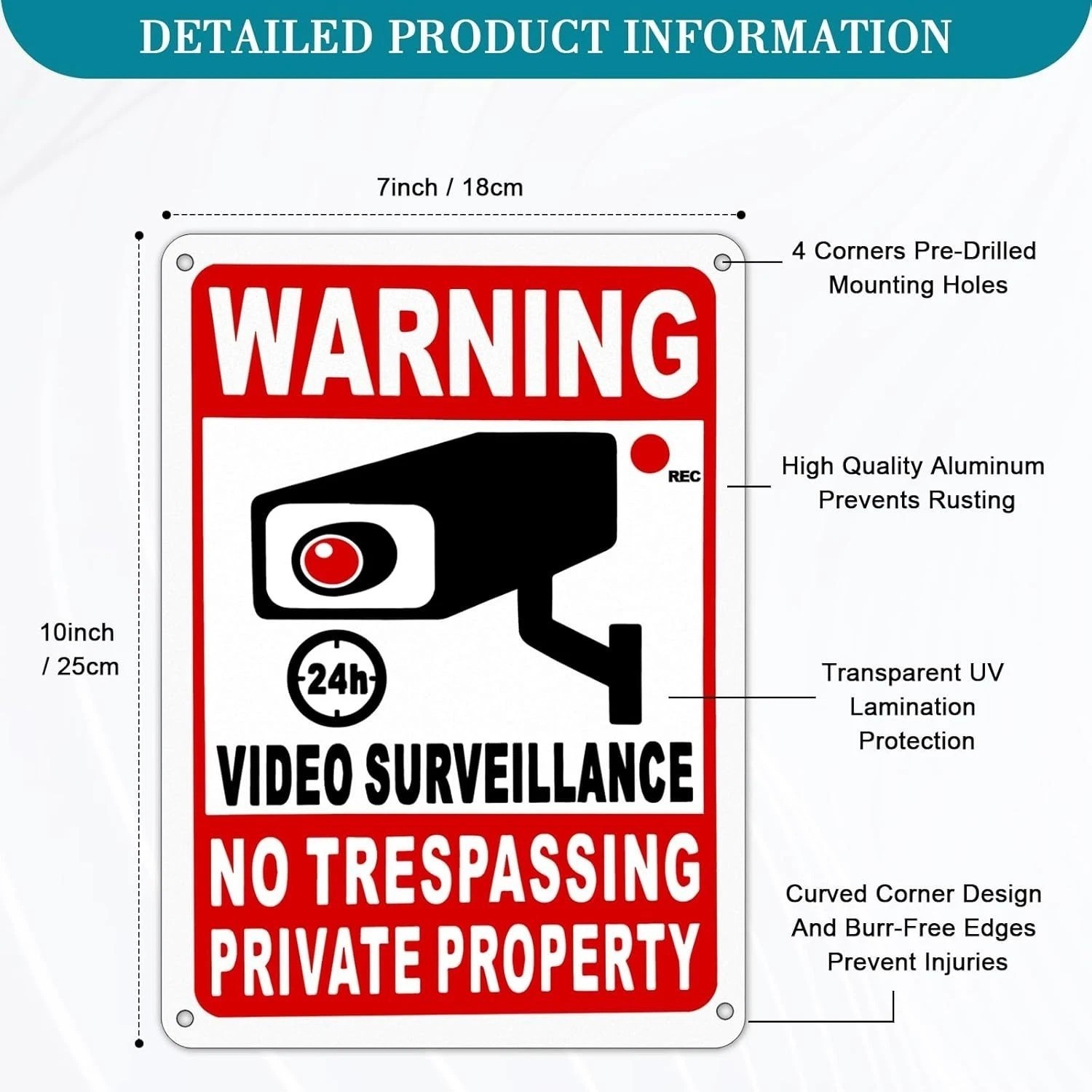 4 Pack Private Property No Trespassing Signs Aluminum Yard Security Camera Sign