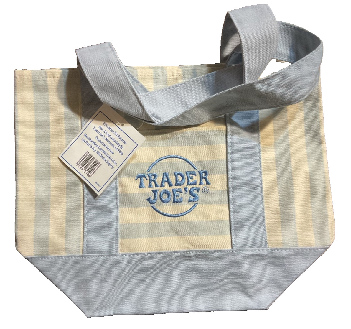 Trader Joe’s Mini Canvas Tote Bag Striped Blue Brand New-Reusable