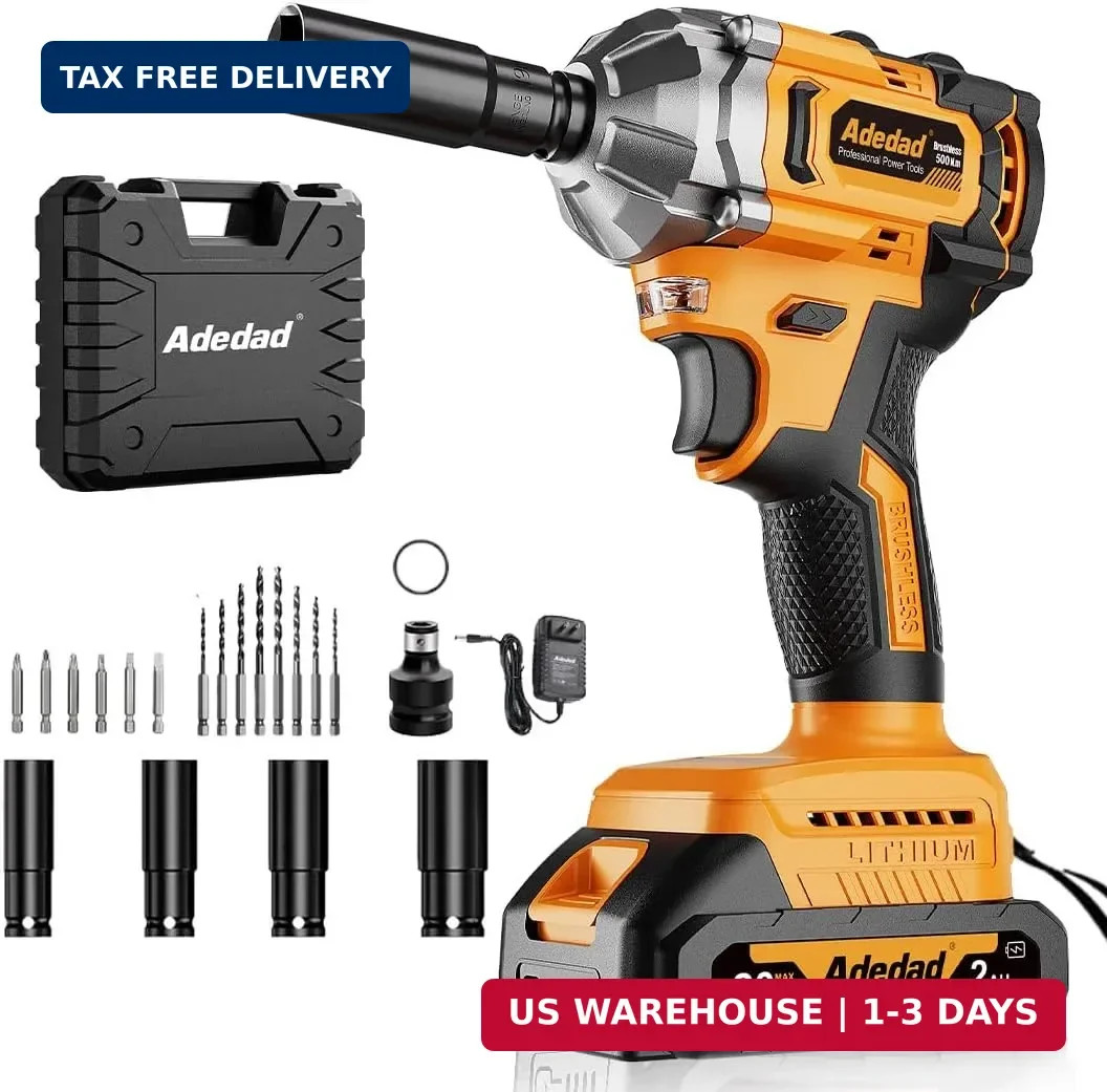 Brushless Impact Wrench 3-in-1 500N.m(369Ft-lbs) Torque Wrench 1/2 Drive with 2.