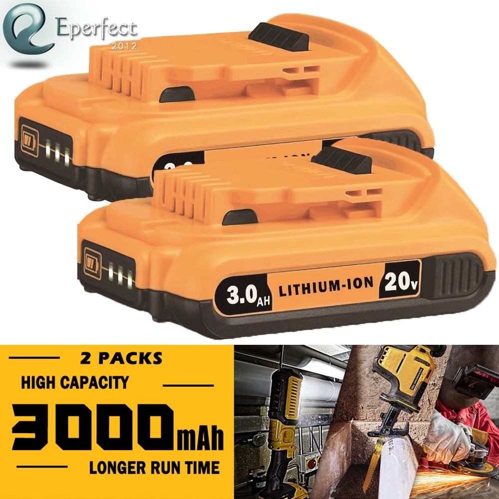 2-Pack 20 Volt 3.0Ah Replacement Battery for Dewalt 20V Max DCB203 200 205 206