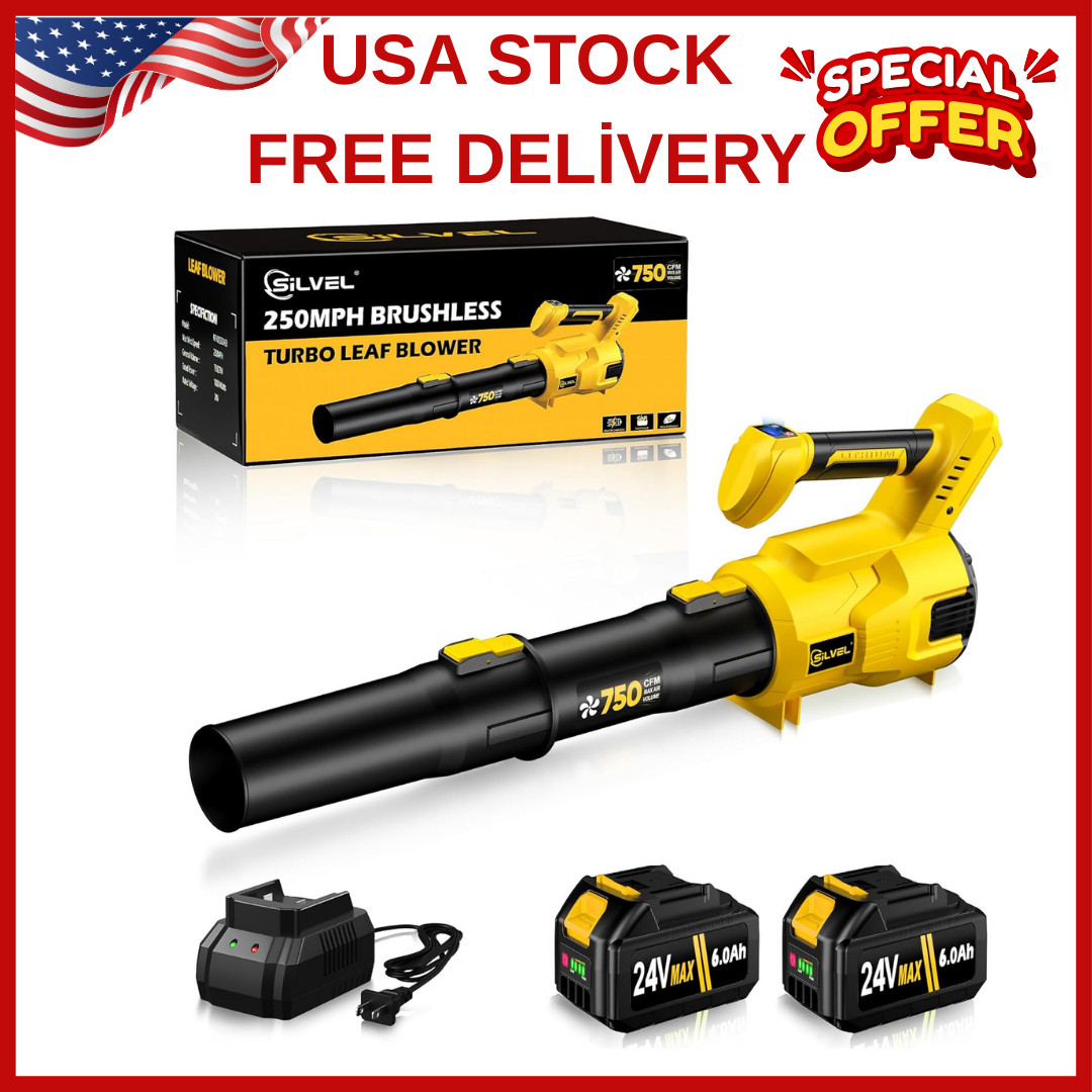 SILVEL Leaf Blower, 750CFM/250MPH High Power Cordless Blower with Powerful Br