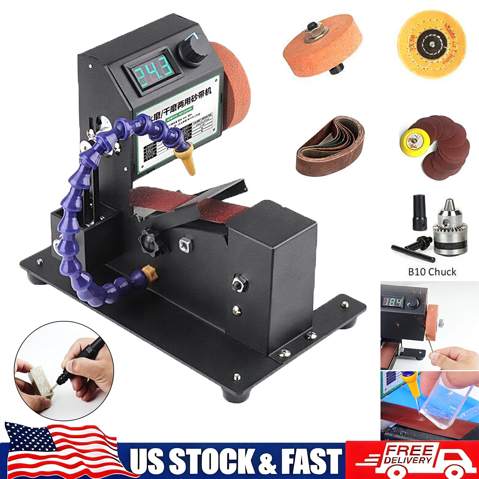 350W Electric Belt Sander Mini DIY Benchtop Polisher Wet Dry Grinding Machine US