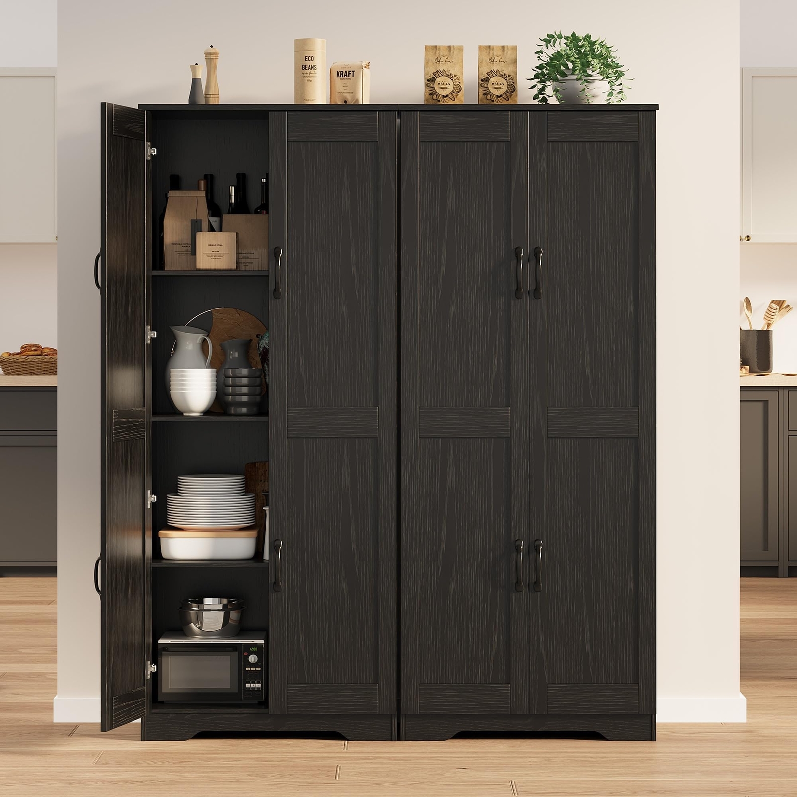 Tall Kitchen Pantry Cabinet, 60” Storage Cabinet w/2 Doors & Adjustable Shelves