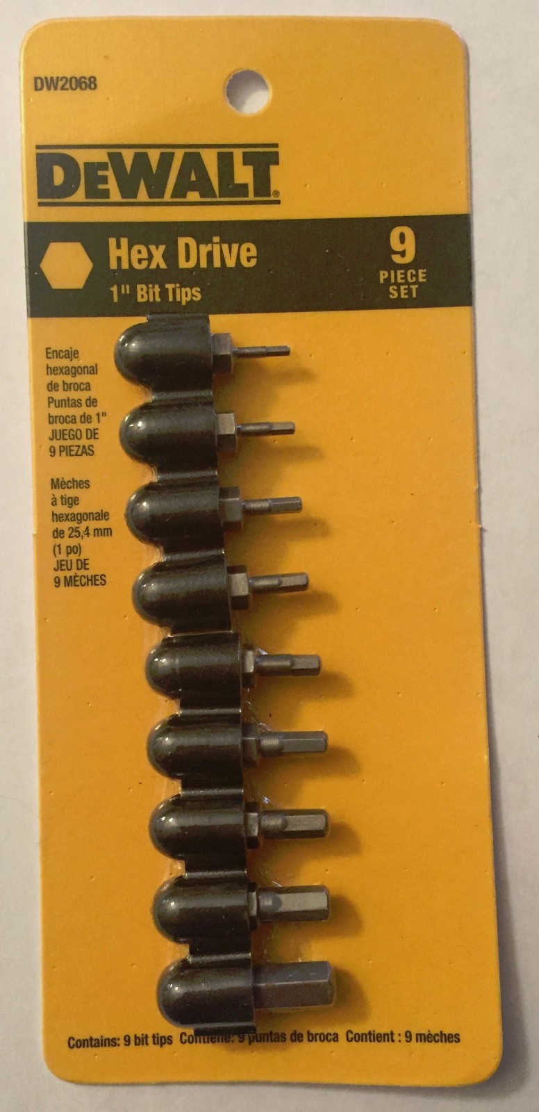 DEWALT 9 PC HEX DRIVE 1″ BIT TIPS DW2068 SAE 1/16″-1/4″ SCREW BITS ALLEN BITS