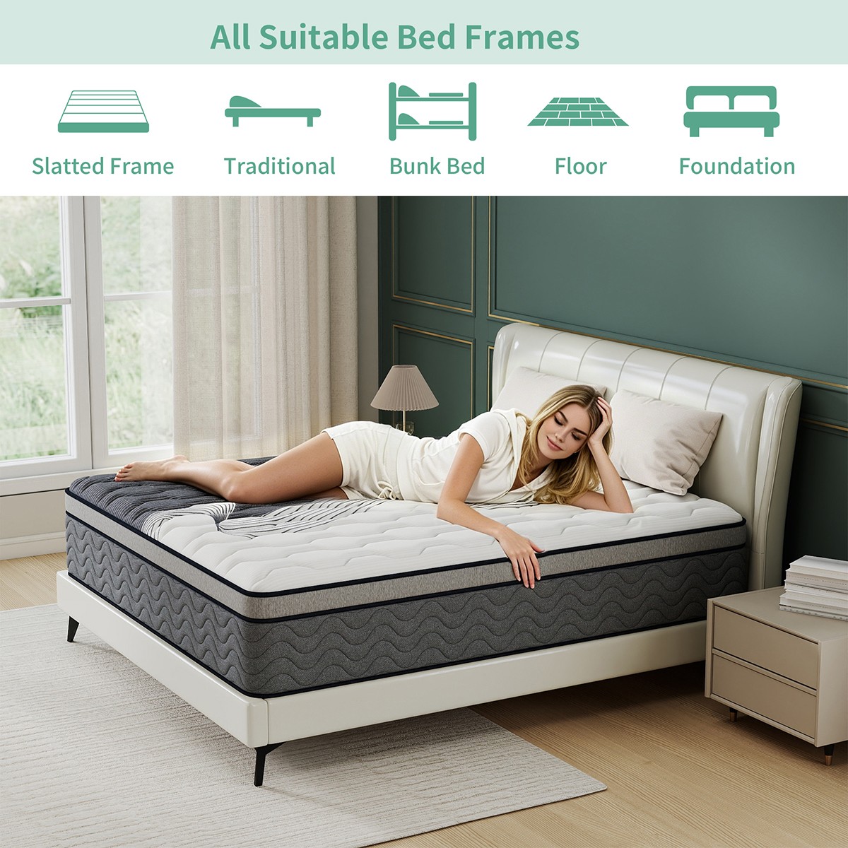 12″ Dual Firm Soft Hybrid Mattress Memory Foam Spring Full Queen King in a Box