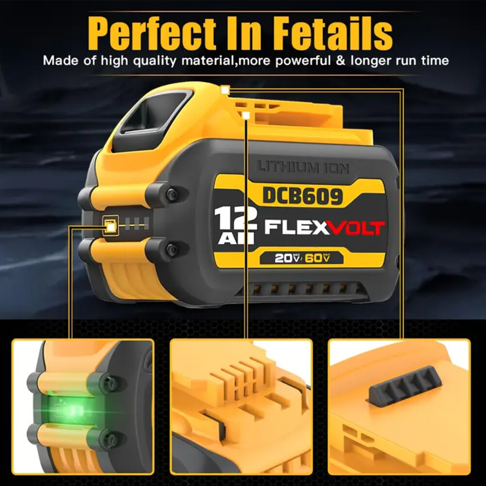 12.0Ah For DEWALT FLEXVOLT DCB609 20V/60V MAX Lithium-lon Battery DCB606 DCB612