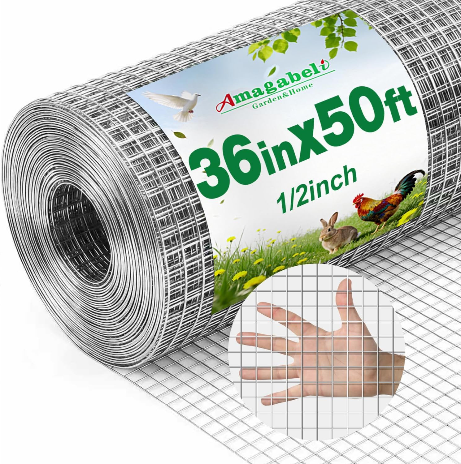 Amagabeli Galvanized Hardware Cloth 1/4 Inch 48 X 100Ft 23 Gauge Chicken Wire Fe