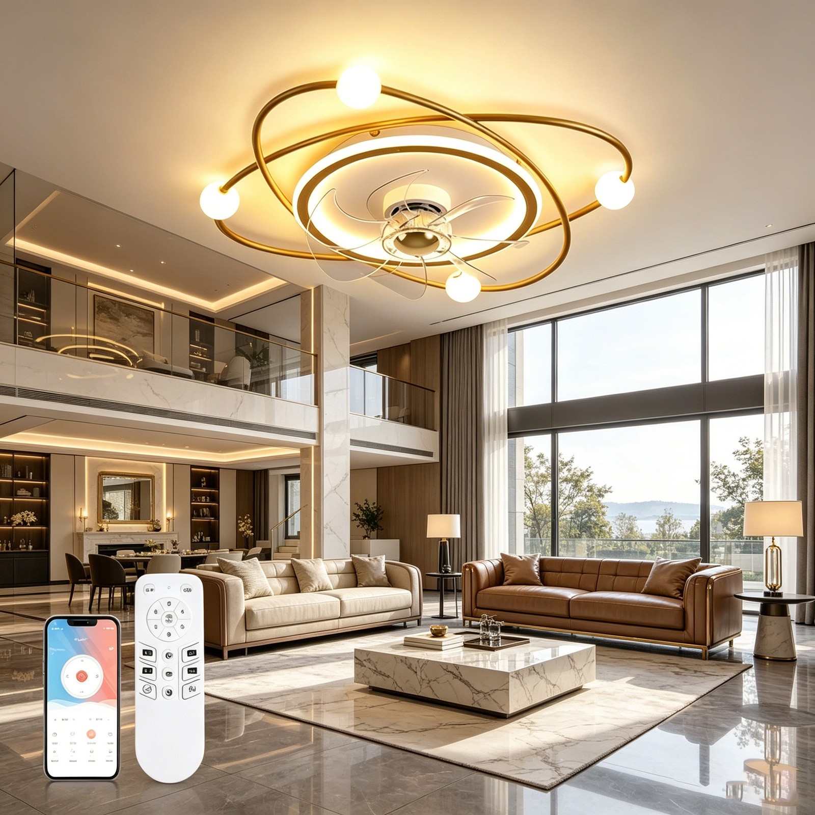 Decorative Gold Ceiling Fan Light Fixture Modern Interior Lighting Home Decor