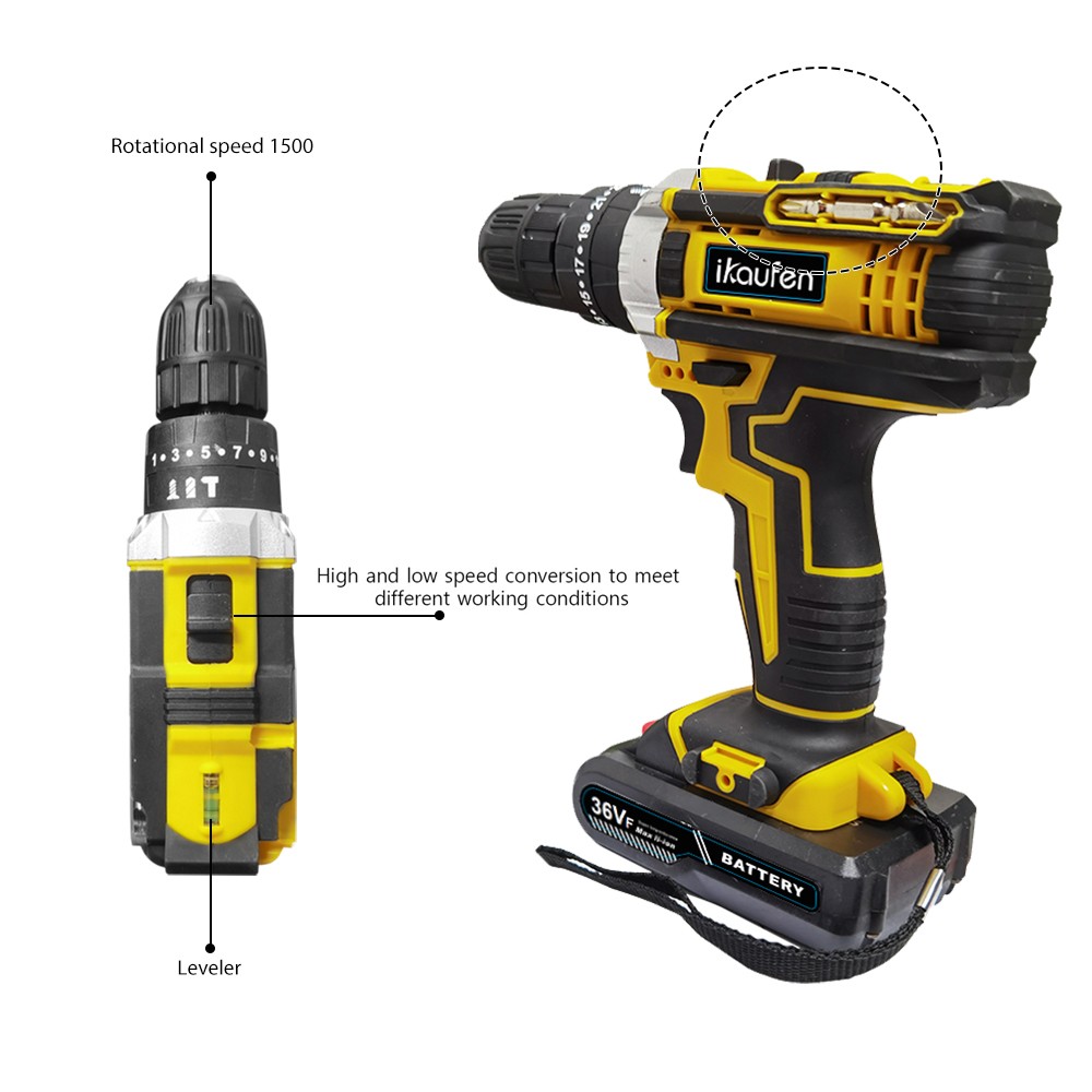 28pcs Electric Cordless Drill Screwdriver Bits Set 2X Battery 1X Charger B1
