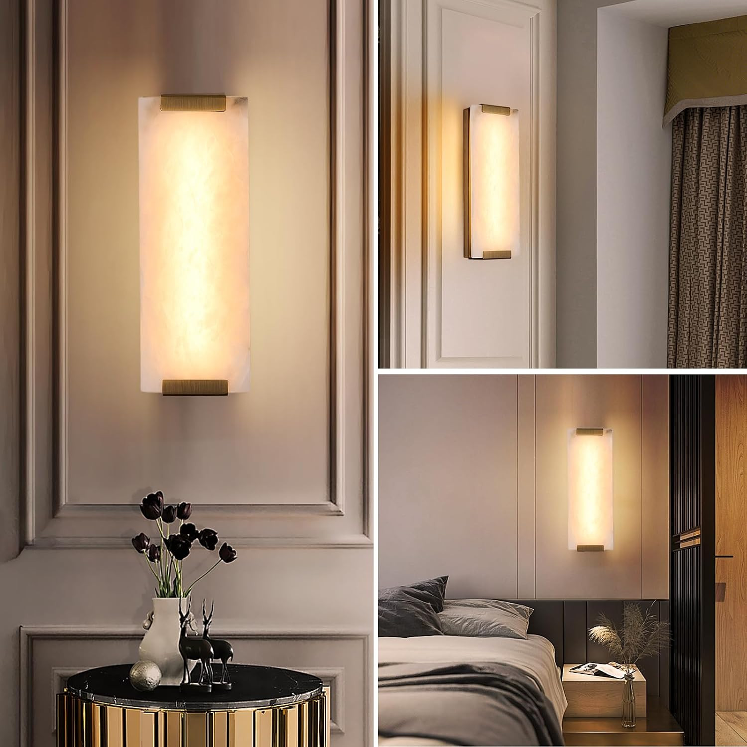 14.2In Alabaster Wall Sconce, Large Natural Marble Wall Light Decor, LED Modern