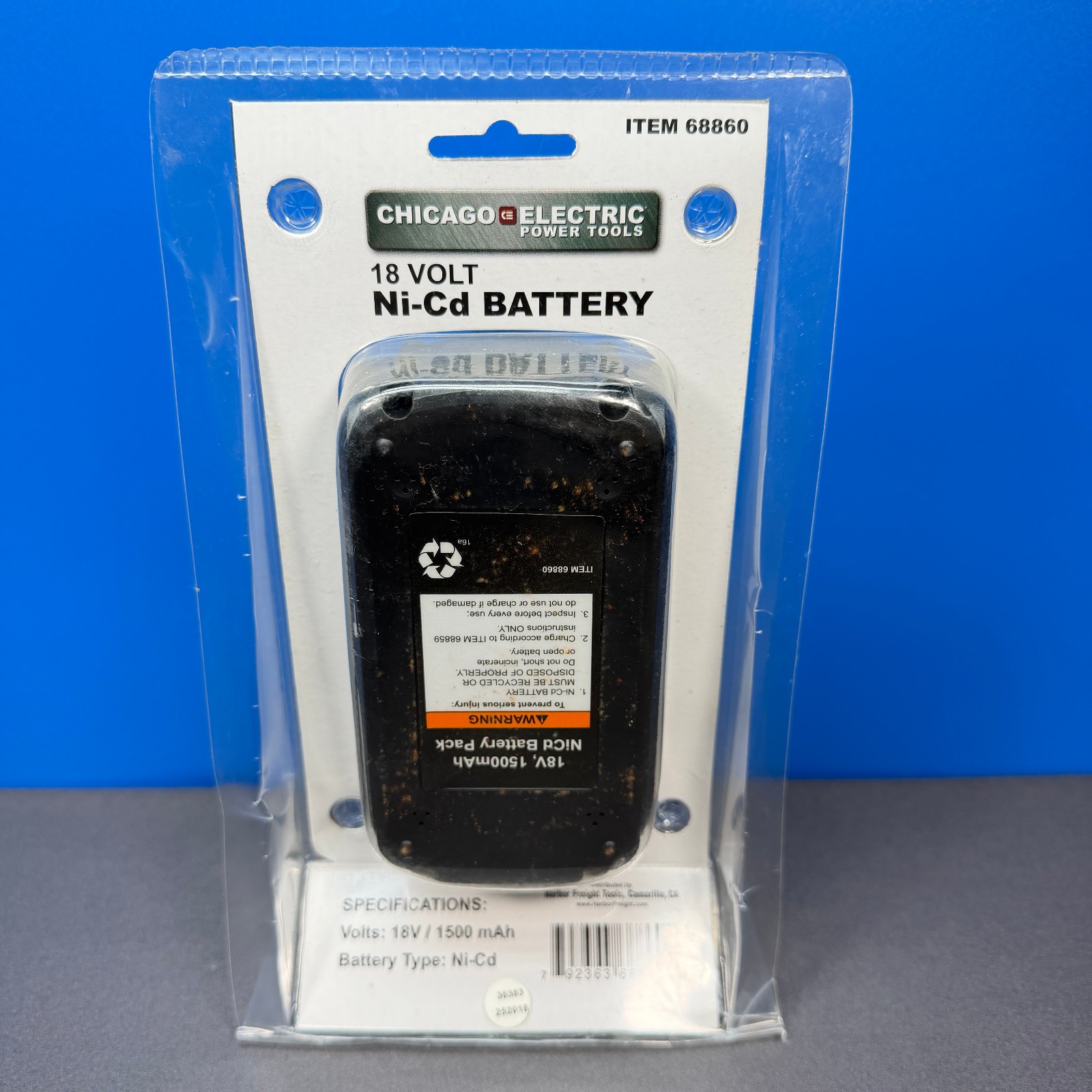 CHICAGO ELECTRIC 18 VOLT NI-CD BATTERY 68860 18V 1500mAh NICD POWER TOOLS NEW