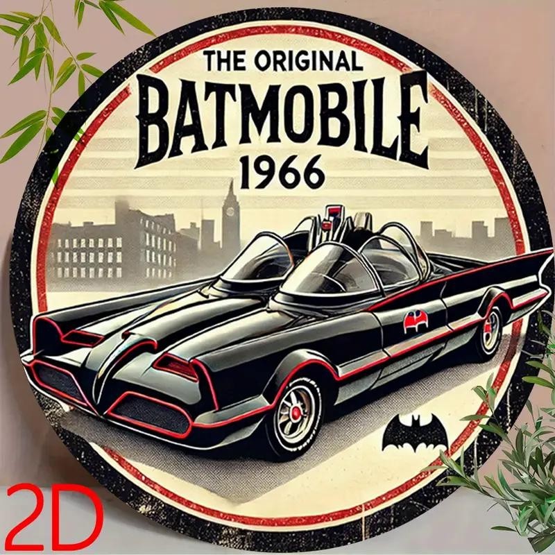 1966 Original Batmobile Vintage Round Metal Sign Retro Comic Car Tin Wall Decor