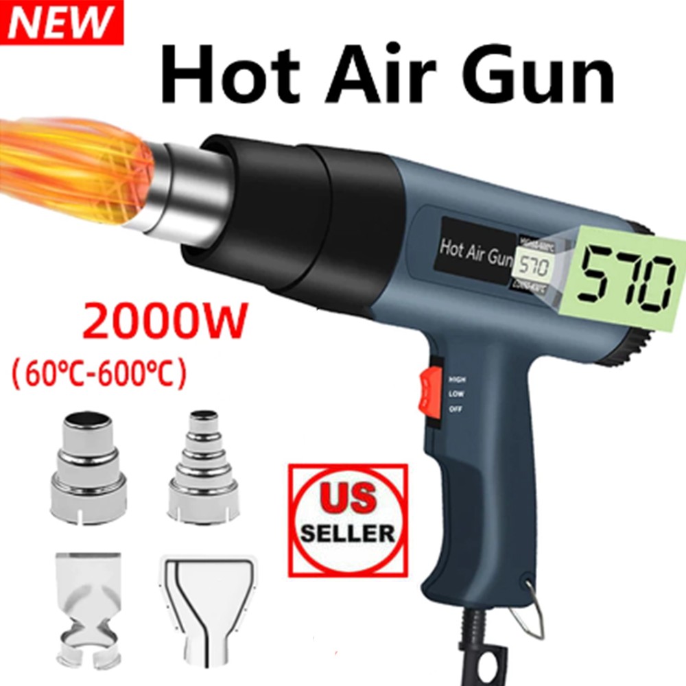 2500W Heat Gun Electric Hot Air Gun Dual Temperature LCD Display 4 Nozzles Tool
