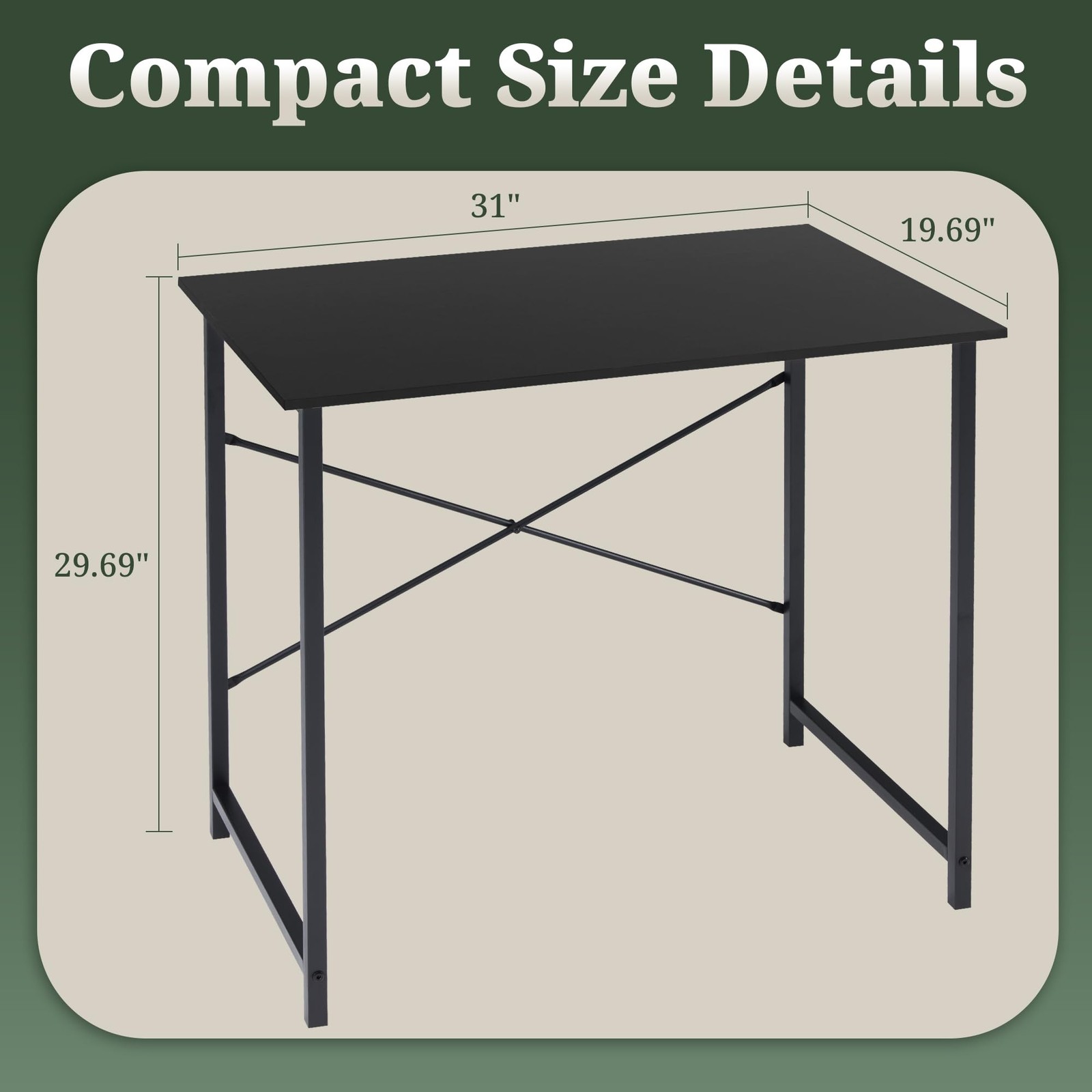 Black Computer Desk 32 Inch Simple Home Office Study Writing Table Sturdy