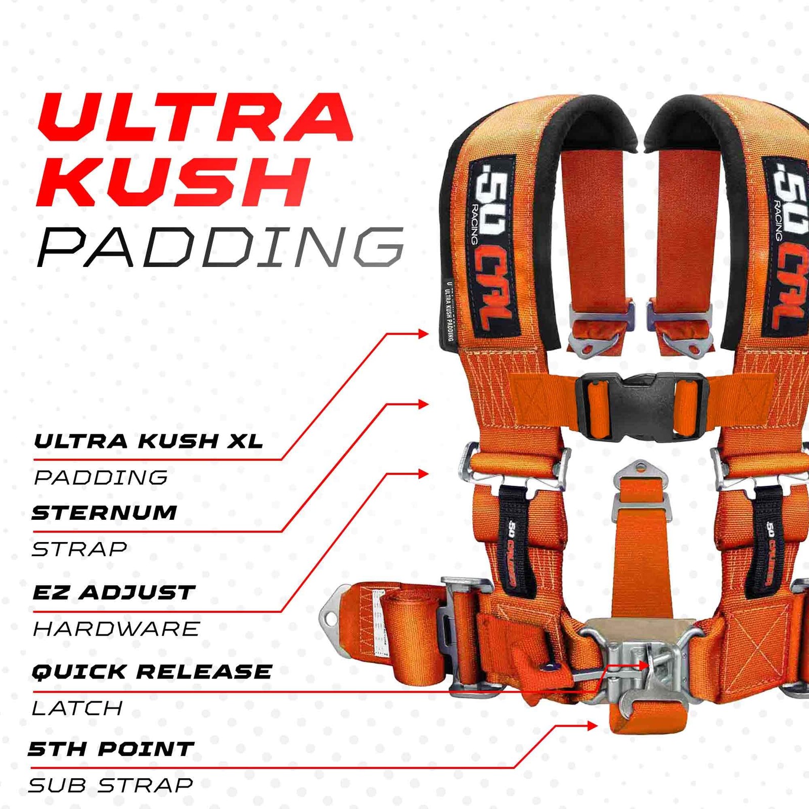 1pc Orange 5 Point Harness for Bucket Seat, Latch Release, 9 Color Options, R…