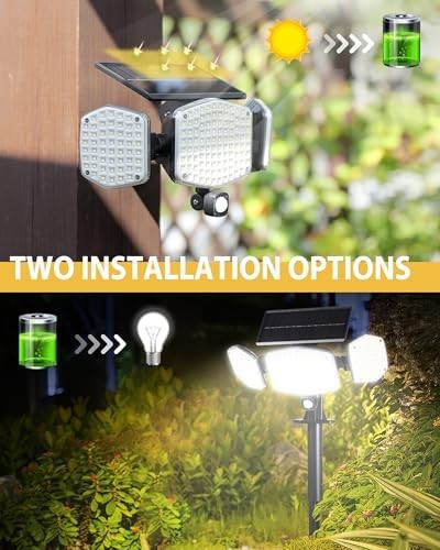 Solar Motion Sensor Outdoor Lights 208 LED 270° Wide Angle Flood Lights 2 Pack