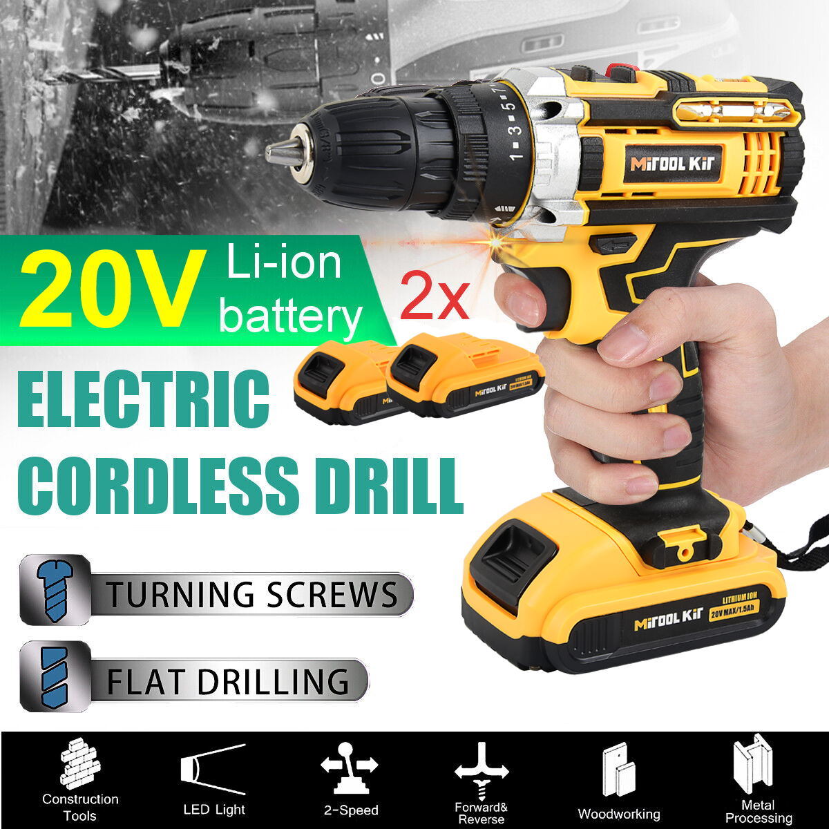 Cordless Drill Driver Kit, 20V MAX ELECTRIC SCREWDRIVER Compact Drill 3 in 1 Set